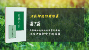 Read more about the article 國際長老及負責弟兄訓練2024- 第七週 爲帶進神的國而有屬靈的爭戰,以及活在神愛子的國裏