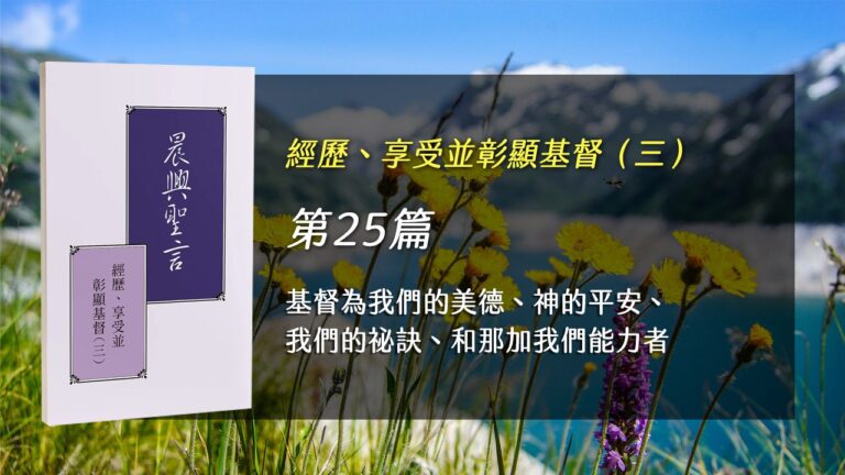 Read more about the article 半年度訓練2025- 第二十五週 基督爲我們的美德、神的平安、我們的祕訣、和那加我們能力者