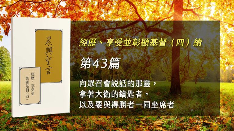 Read more about the article 半年度訓練2025- 第四十三週 向眾召會說話的那靈，拿著大衛的鑰匙者，以及要與得勝者一同坐席者